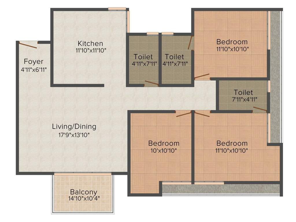 Sidharth County (3BHK+3T (1,400 sq ft) 1400 sq ft)