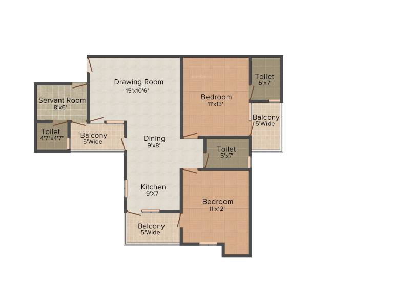 Earthcon Casa Grande 2 (2BHK+3T (1,205 sq ft)   Servant Room 1205 sq ft)