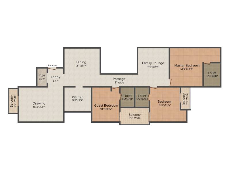 Ansal Palm Floors (3BHK+3T (2,054 sq ft)   Pooja Room 2054 sq ft)