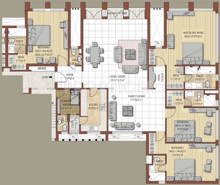 Jaypee Knights Court (4BHK+4T (2,690 sq ft)   Servant Room 2690 sq ft)