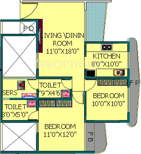 EV Group Zion I (2BHK+2T (1,100 sq ft)   Servant Room 1100 sq ft)