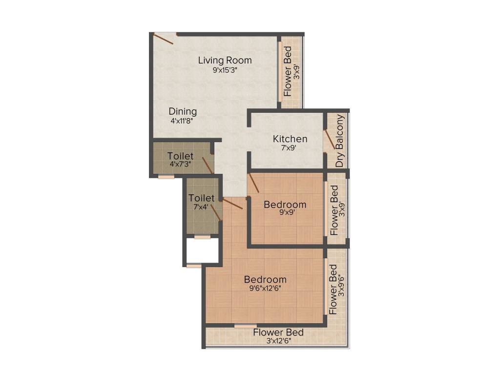 Agarwal Hamlet Tower (2BHK+2T (970 sq ft) 970 sq ft)