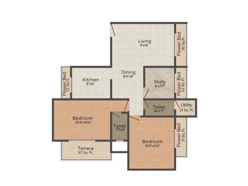 Yash Yash Apartments (2BHK+2T (1,391 sq ft)   Study Room 1391 sq ft)