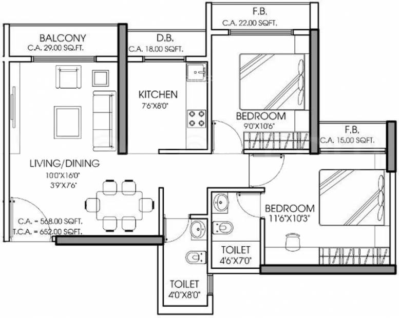 Clan Clan City (2BHK+2T (952 sq ft) 952 sq ft)