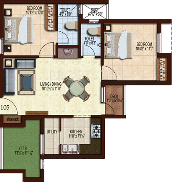 Mohan Swara (2BHK+2T (827 sq ft) 827 sq ft)