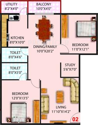 SLV Sunflower (2BHK+2T (1,254 sq ft)   Study Room 1254 sq ft)