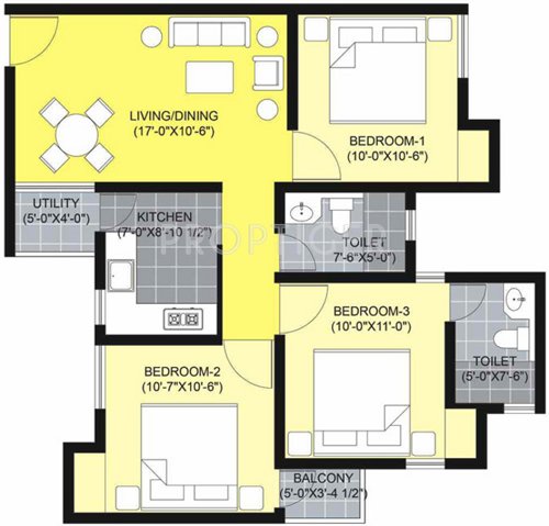 Unitech Unihomes 2 (3BHK+2T (990 sq ft) 990 sq ft)