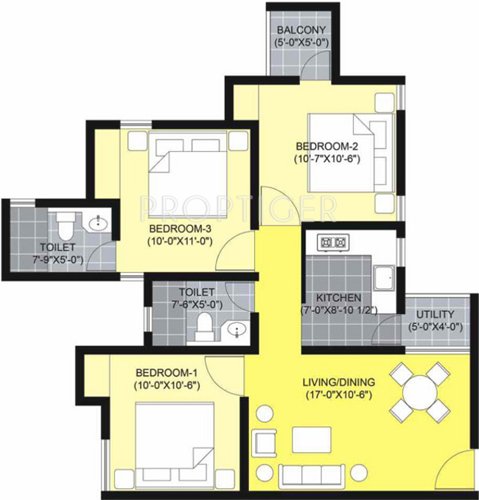 Unitech Unihomes 2 (3BHK+2T (1,011 sq ft) 1011 sq ft)