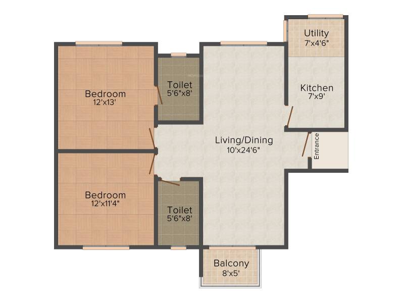 Prestige Ferns Residency (2BHK+2T (1,174 sq ft) 1174 sq ft)