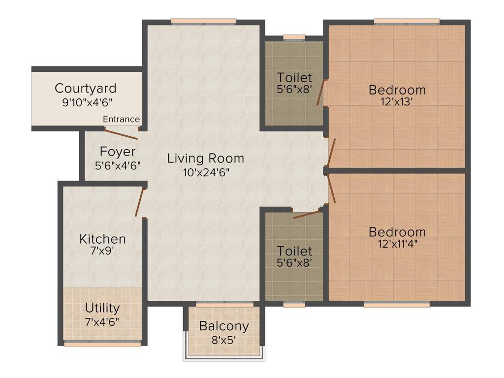 Prestige Ferns Residency (2BHK+2T (1,197 sq ft) 1197 sq ft)
