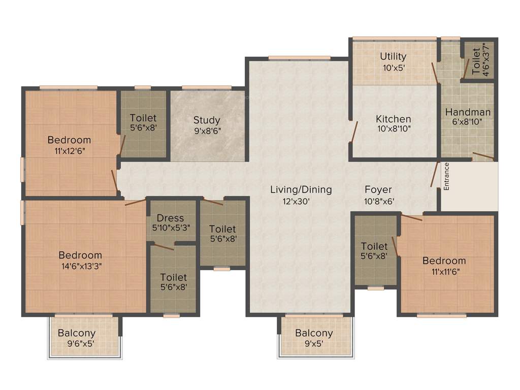 Prestige Ferns Residency (3BHK+5T (2,221 sq ft) + Study Room 2221 sq ft)