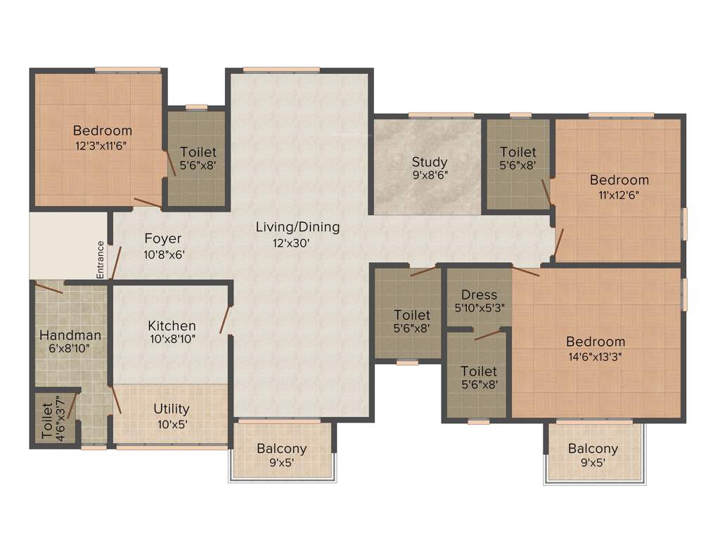 Prestige Ferns Residency (3BHK+5T (2,240 sq ft) + Study Room 2240 sq ft)