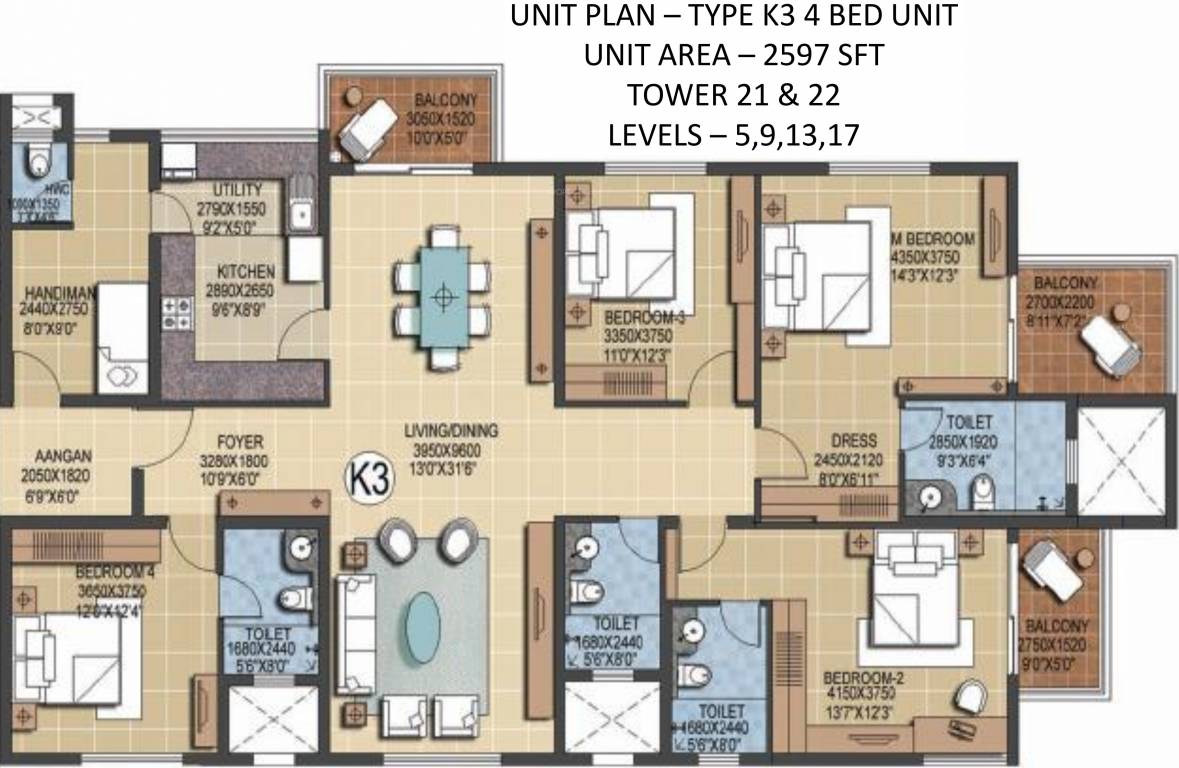 Prestige Ferns Residency (4BHK+4T (2,597 sq ft) + Servant Room 2597 sq ft) Prestige Ferns Residency (4BHK+4T (2,597 sq ft) + Servant Room 2597 sq ft)
