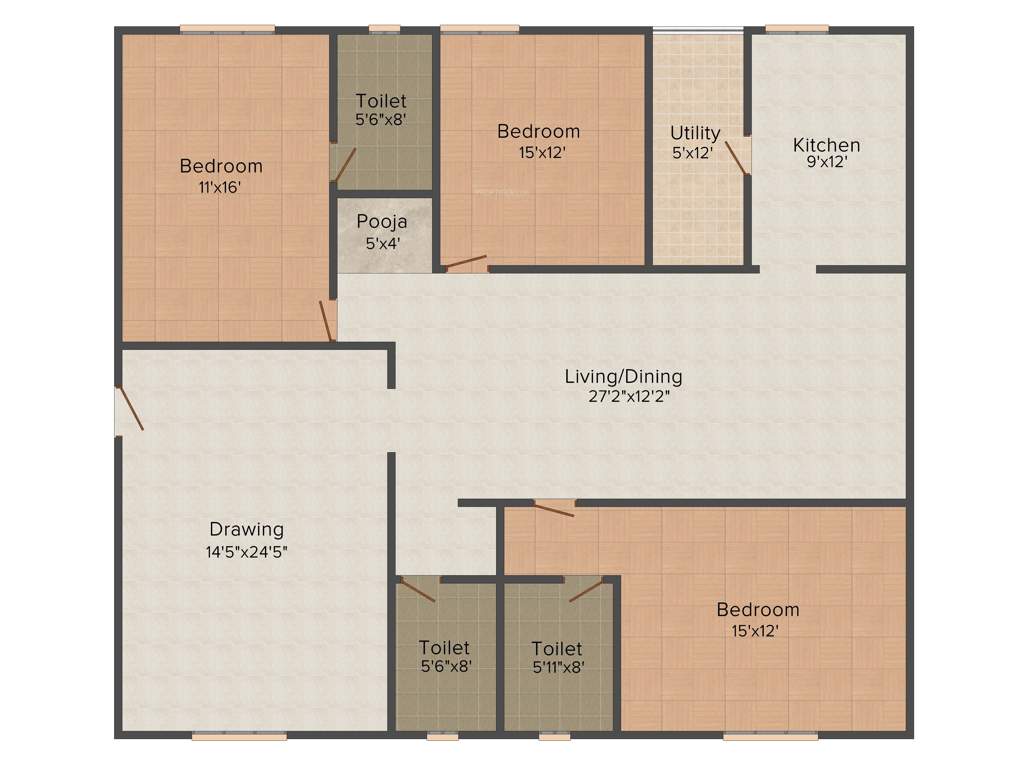 Krishna Krishe Valley (3BHK+3T (2,232 sq ft)   Pooja Room 2232 sq ft)