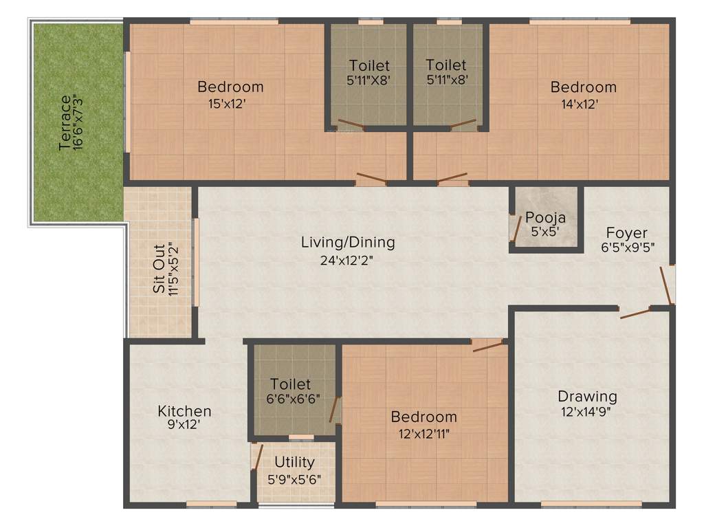 Krishna Krishe Valley (3BHK+3T (2,394 sq ft)   Pooja Room 2394 sq ft)