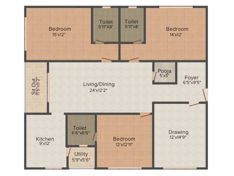 Krishna Krishe Valley (3BHK+3T (2,457 sq ft)   Pooja Room 2457 sq ft)