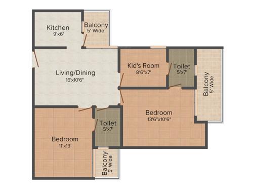 Himalaya Pride (2BHK+2T (1,127 sq ft)   Study Room 1127 sq ft)
