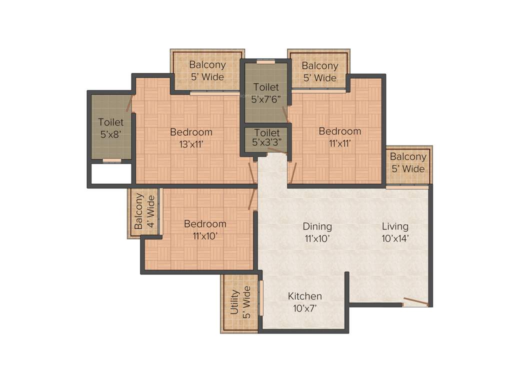 Supercity Mayfair Residency (3BHK+3T (1,490 sq ft) 1490 sq ft)