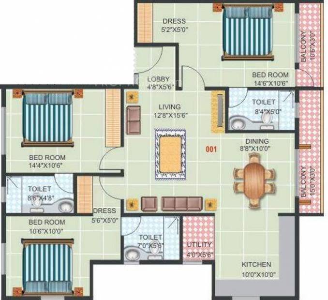 Winning Edge Group Winningedge SN Luxor Floor Plan (3BHK+3T (1,510 sq ft) 1510 sq ft)