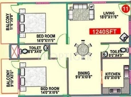 Mahaveer Hermitage (2BHK+2T (1,240 sq ft) 1240 sq ft)