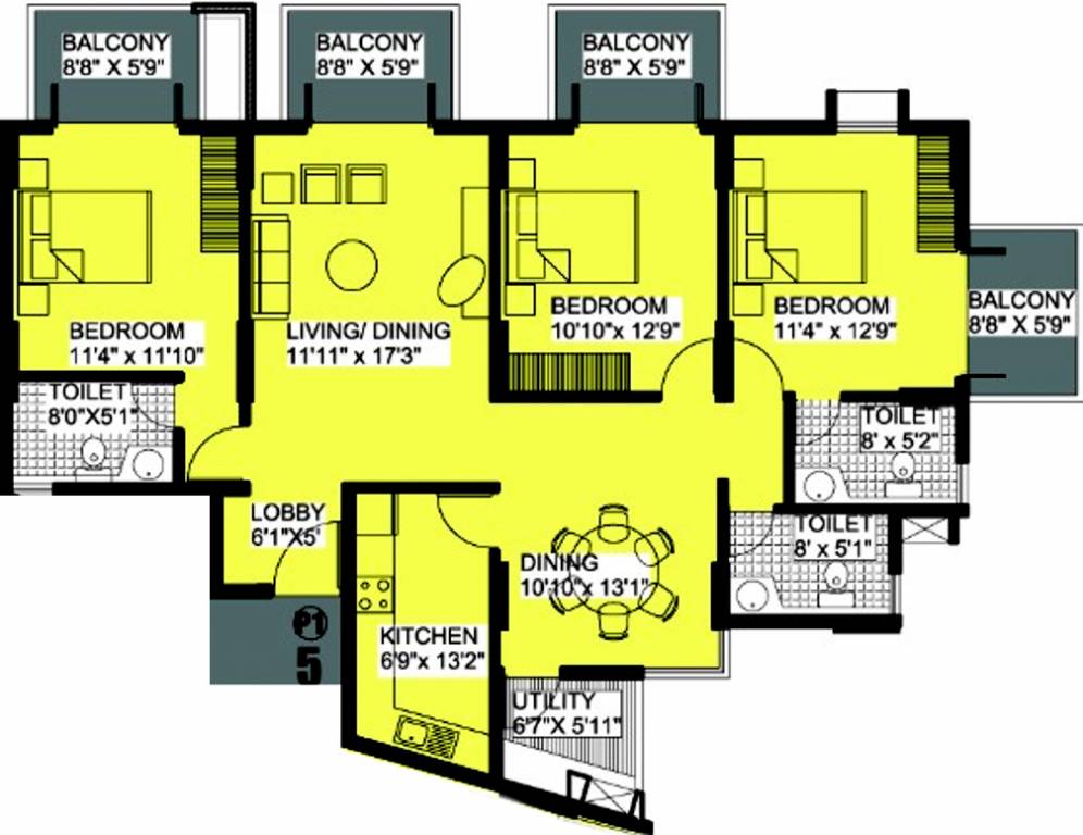 Alpine Viva (3BHK+3T (1,621 sq ft) 1621 sq ft)