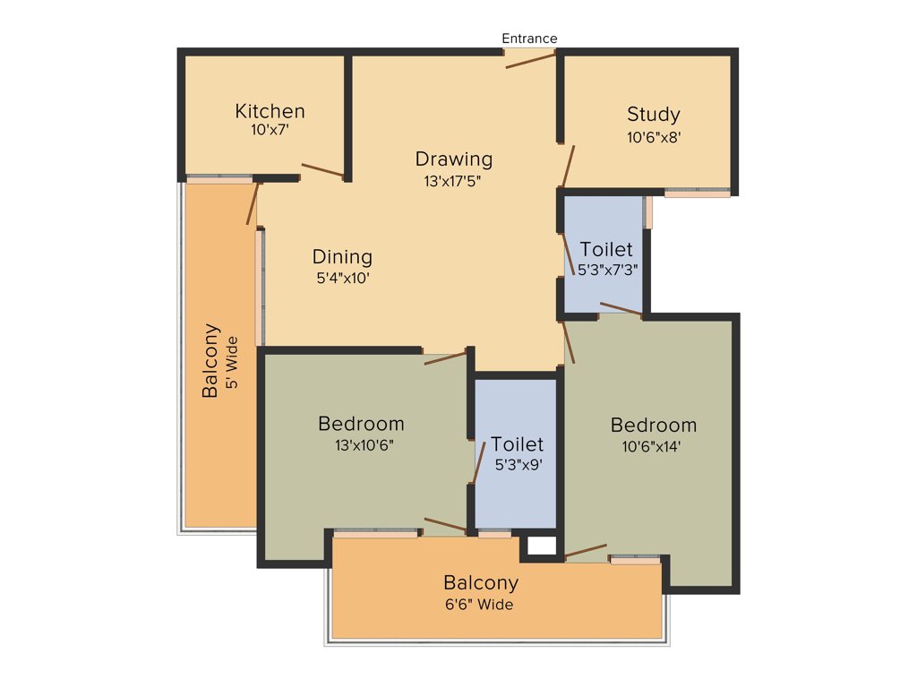 Ajnara Pride (2BHK+2T (1,437 sq ft)   Study Room 1437 sq ft)