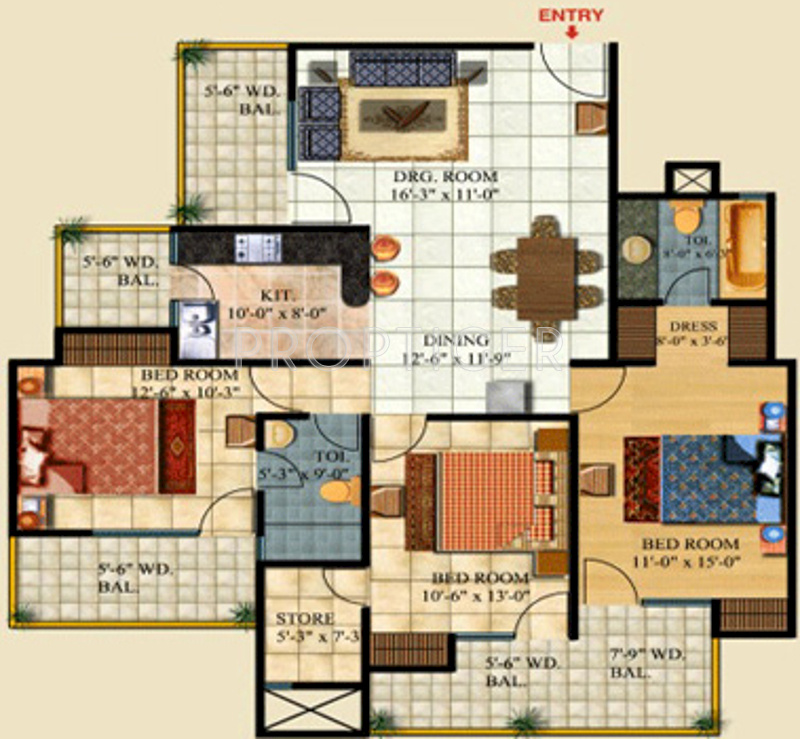 Ajnara Pride (3BHK+2T (1,798 sq ft) 1798 sq ft)