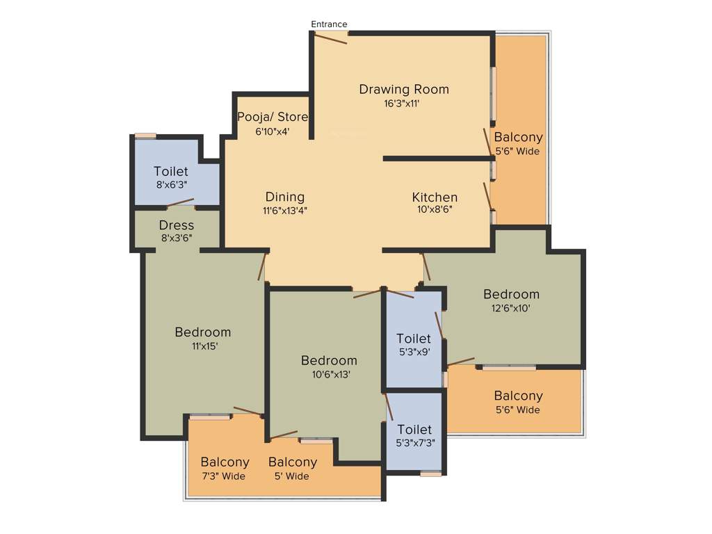 Ajnara Pride (3BHK+3T (1,860 sq ft)   Pooja Room 1860 sq ft)