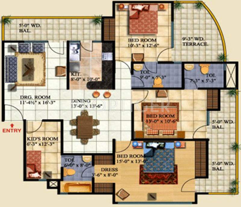 Ajnara Pride (3BHK+3T (2,025 sq ft)   Study Room 2025 sq ft)