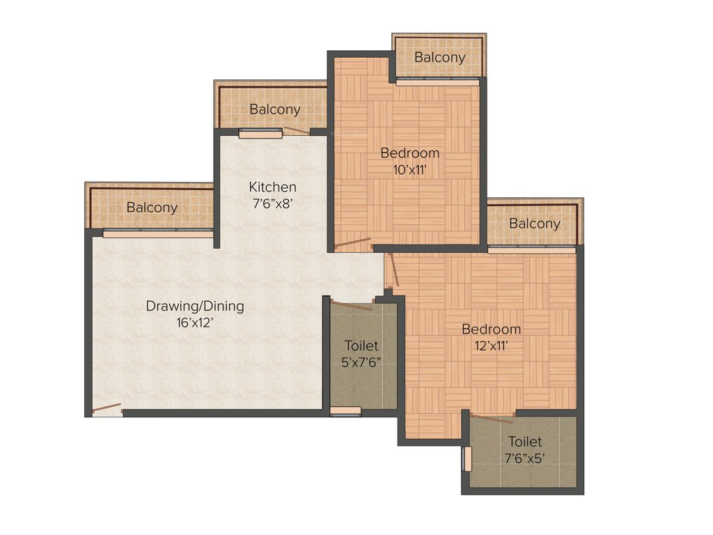 Prateek Laurel (2BHK+2T (950 sq ft) 950 sq ft)