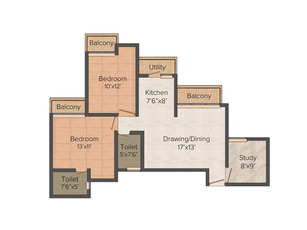 Prateek Laurel (2BHK+2T (1,135 sq ft) + Study Room 1135 sq ft)