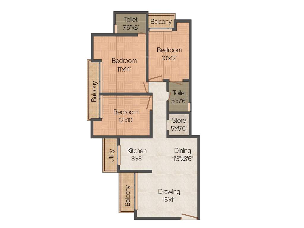 Prateek Laurel (3BHK+2T (1,385 sq ft) 1385 sq ft)