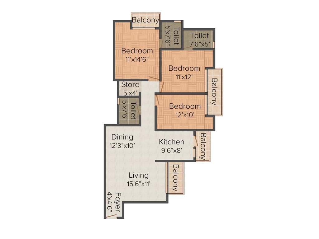 Prateek Laurel (3BHK+3T (1,560 sq ft) 1560 sq ft)