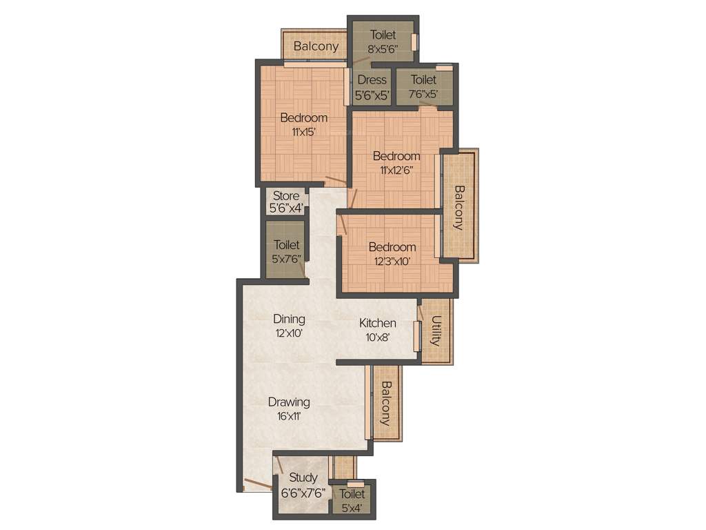 Prateek Laurel (3BHK+4T (1,765 sq ft) + Study Room 1765 sq ft)