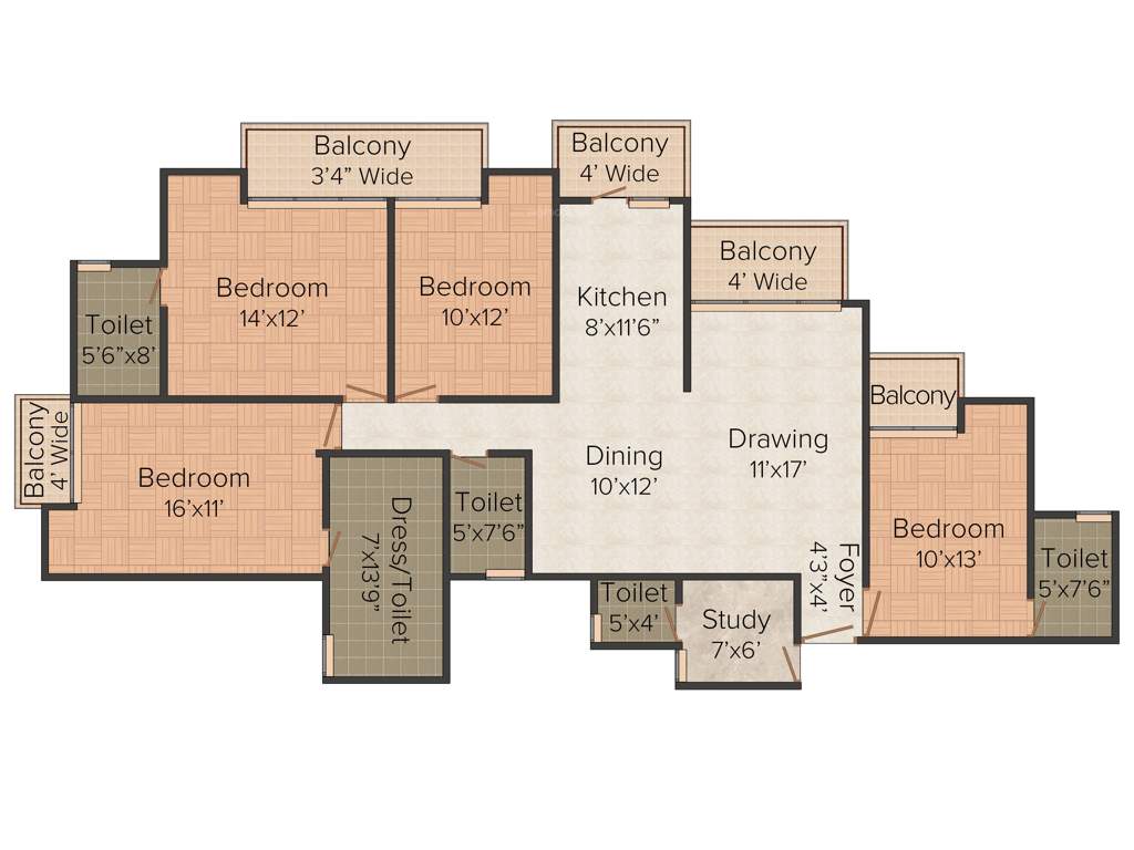 Prateek Laurel (4BHK+5T (2,100 sq ft) + Study Room 2100 sq ft)