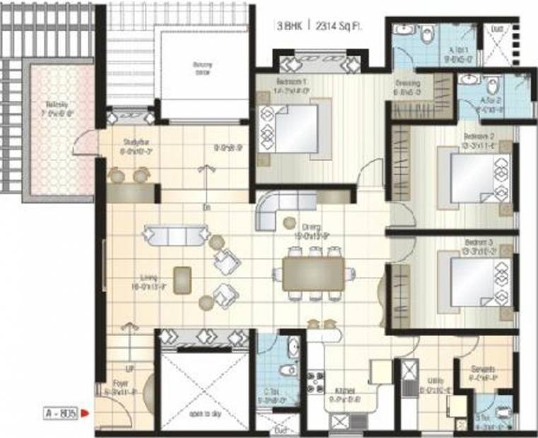 Bairavi Cruz Luxor (3BHK+3T (2,314 sq ft) + Servant Room 2314 sq ft)