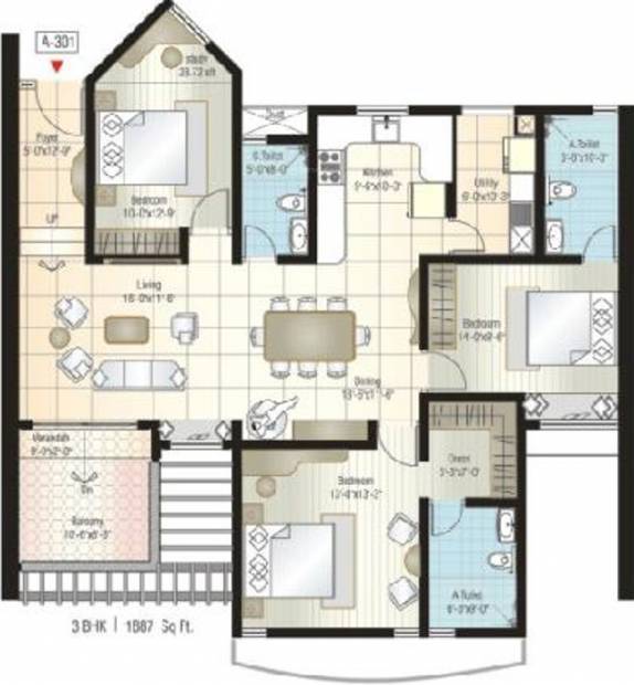 Bairavi Cruz Luxor (3BHK+3T (1,887 sq ft) + Servant Room 1887 sq ft)