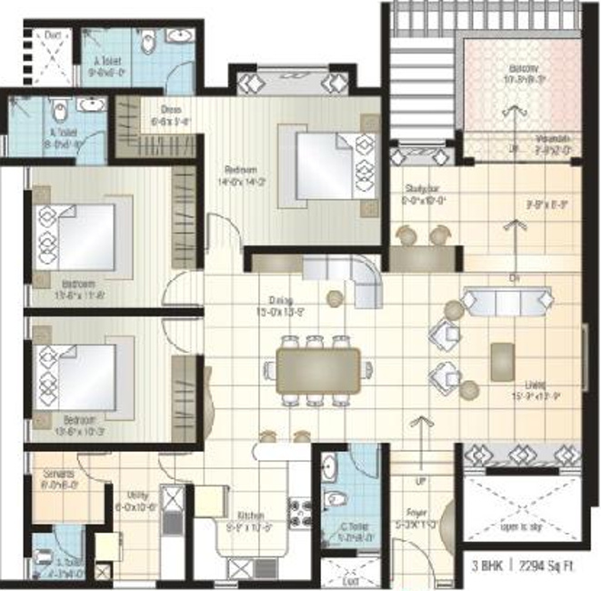 Bairavi Cruz Luxor (3BHK+3T (2,294 sq ft) + Servant Room 2294 sq ft)