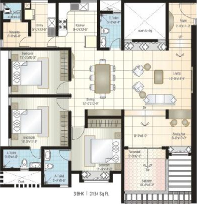 Bairavi Cruz Luxor (3BHK+3T (2,134 sq ft) + Servant Room 2134 sq ft)