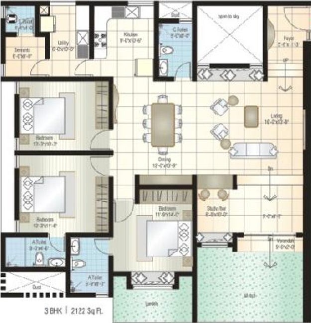 Bairavi Cruz Luxor (3BHK+3T (2,122 sq ft) + Servant Room 2122 sq ft)