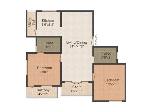 Kristal Dolomite (2BHK+2T (1,141 sq ft) 1141 sq ft)