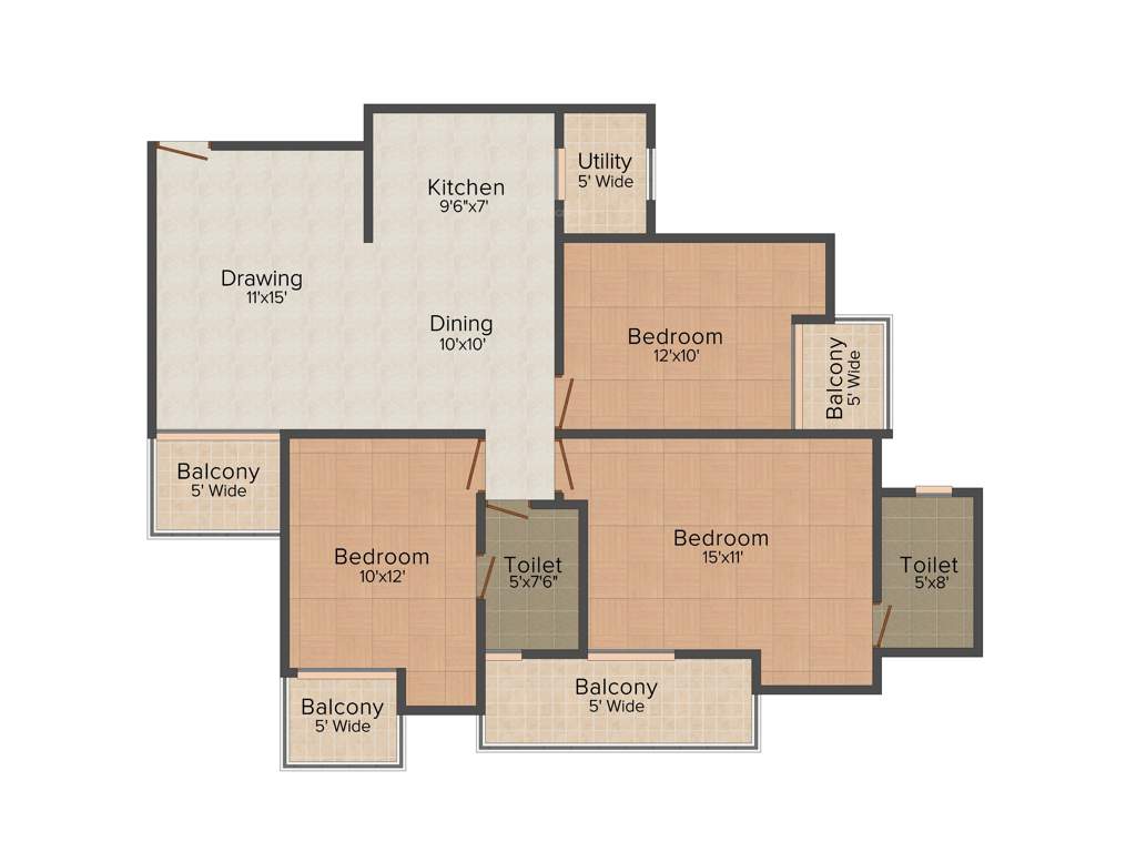 Ajnara Daffodil (3BHK+2T (1,435 sq ft) 1435 sq ft)