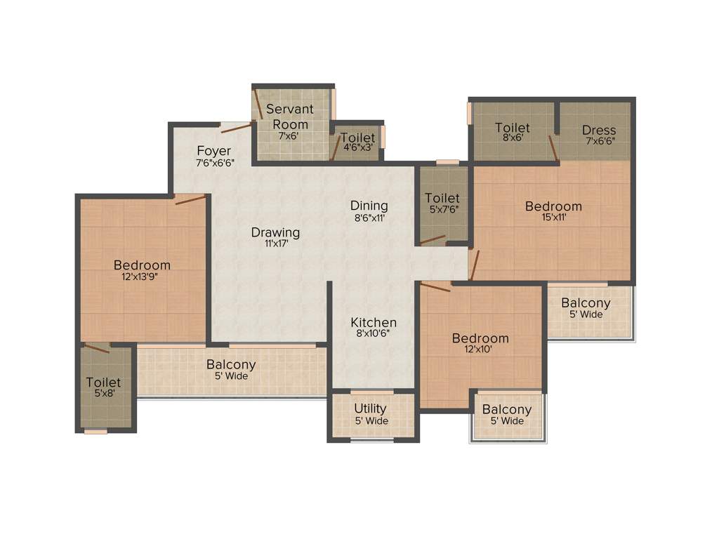 Ajnara Daffodil (3BHK+4T (1,725 sq ft) + Servant Room 1725 sq ft)