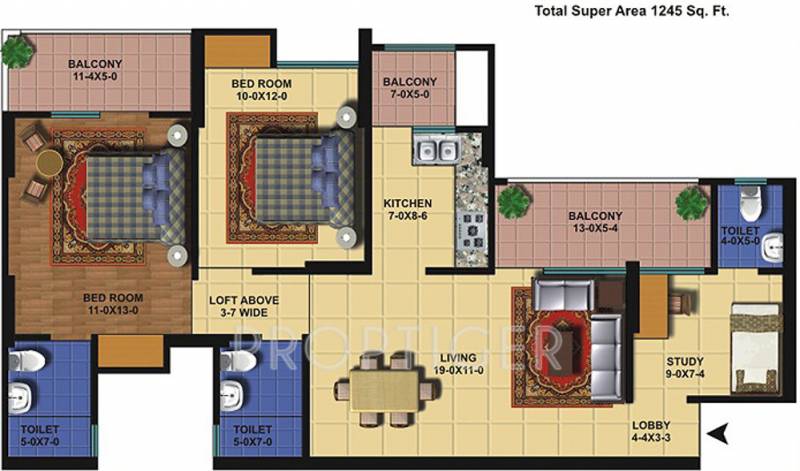 The Antriksh Golf View I (2BHK+3T (1,245 sq ft) 1245 sq ft)