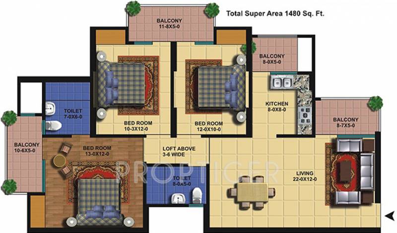 The Antriksh Golf View I (3BHK+2T (1,480 sq ft) 1480 sq ft)