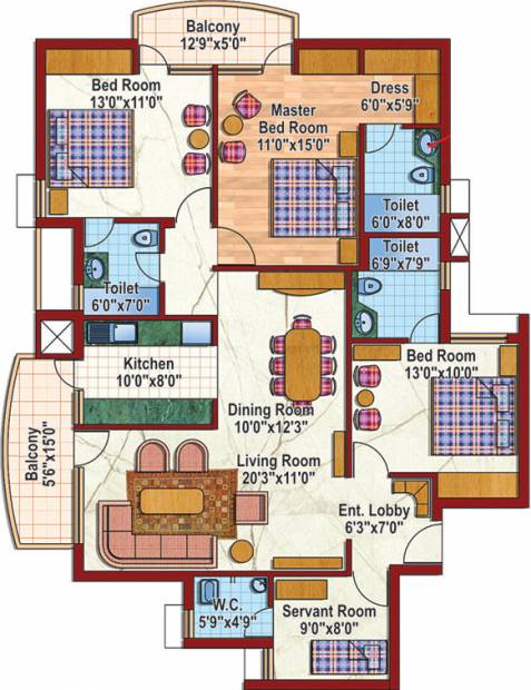 Purvanchal Silver City (3BHK+3T (1,765 sq ft)   Servant Room 1765 sq ft)