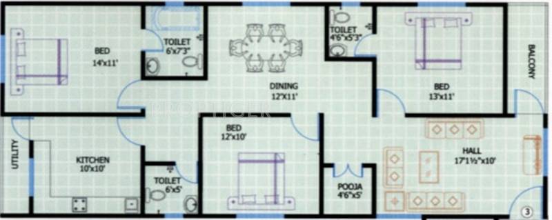 Srinilaya Ark Villa (3BHK+3T (1,503 sq ft)   Pooja Room 1503 sq ft)