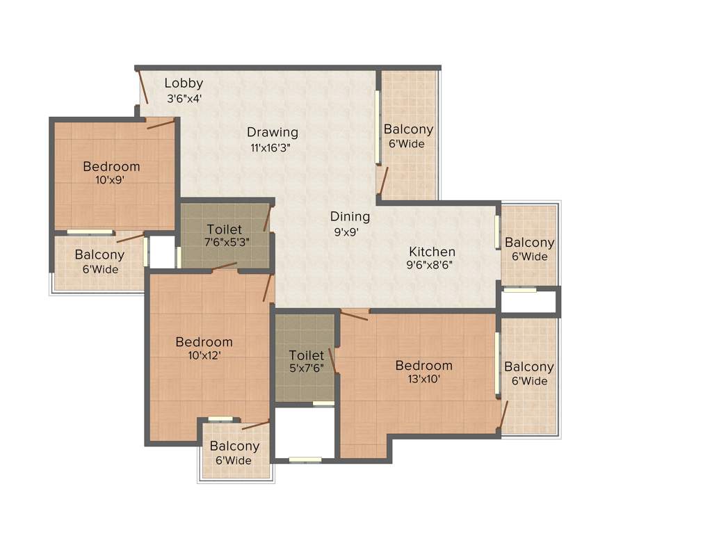 Civitech Sampriti (3BHK+2T (1,370 sq ft) 1370 sq ft)