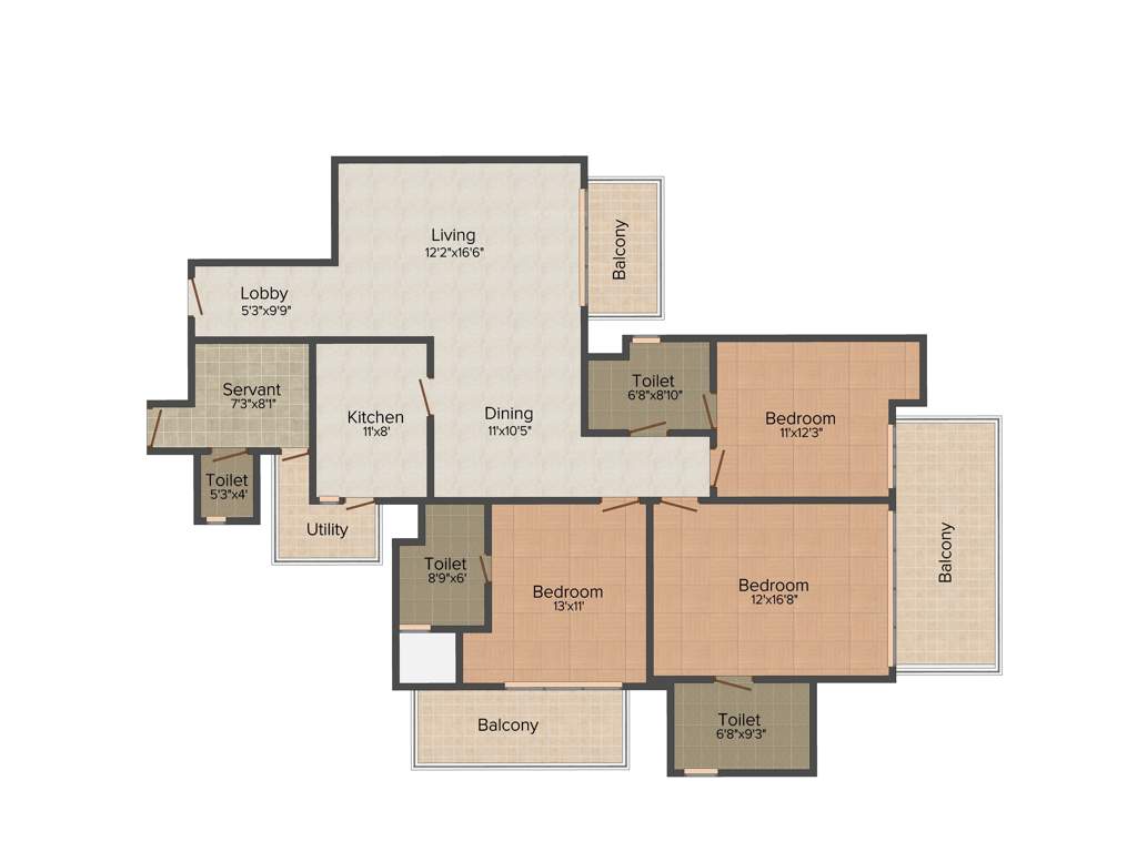 Bestech Park View Spa Next (3BHK+3T (1,935 sq ft)   Servant Room 1935 sq ft)