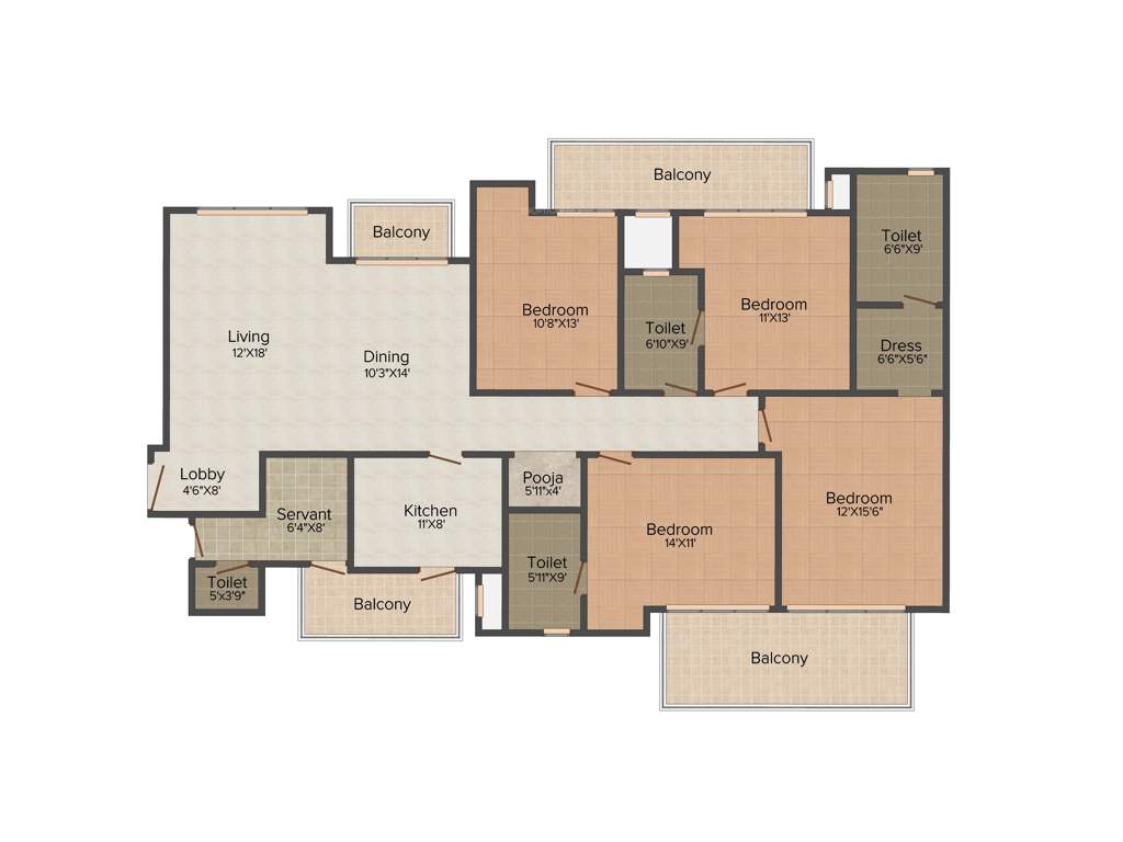 Bestech Park View Spa Next (4BHK+3T (2,350 sq ft)   Servant Room 2350 sq ft)